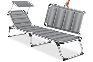 KESSER® Tumbona Sun con Parasol | Tumbona de jardín con Techo Plegable | Respaldo Ajustable, ergonómico | Silla portátil | Tumbona de Playa Gris