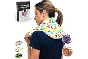 FEEL RECOVERY Coussin Chauffant Micro-onde pour le Cervical - Bouillotte Sèche Epaule et Nuque (60x22 cm) - Compresse Chauffante de Graines de Lin Aromatiques - Housse Lavable, 100% Coton et Odeur de Lavande