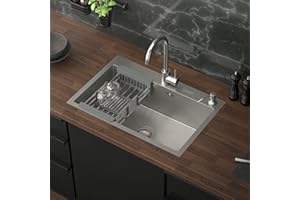 ML DESIGN MODERN LIVING ML-Design Lavello da Cucina 1 Vasca 68 x 45 cm Lavabo da Incasso in Acciaio Inossidabile Antiruggine con Dispenser per Sapone e Cestello Scolapiatti Lavandino con Strato Anti Condensazione