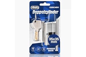 GERCAR Cylindre de serrure profilé Pro 35/35 - Massif - Double cylindre - Serrure de porte - En laiton nickelé - Avec 5 clés - Clé réversible - Longueur : 70 mm, A : 35 B : 35 - 1 x