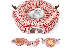 TECHVIZRS ﻿ Katzentunnel, Katzenspielzeug für Indoor-Katzen, Multifunktionales Rascheltunnel Katzenhöhle Interaktives Spielzeug für Indoor kätzchen (Christmas)