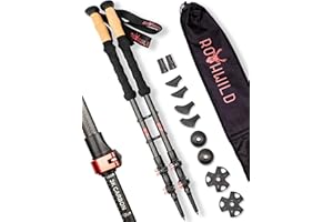 ‎ROTHWILD Rothwild Wanderstöcke, Modell Steinbock, Trekkingstöcke aus Carbon mit Kork-Griff, für Damen und Herren, Länge 105-135cm Schwarz