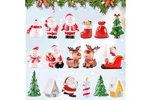 AQXONG 18 Pcs Estatuas Navideñas en Miniatura Kit de Resina en Miniatura Navideña Decoración Navideña en Miniatura Mini Estatua de Dibujos Animados Navideños Regalo Sorpresa de Navidad
