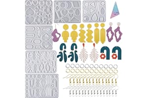 Attuslla 6 PCS Silicone Moule pour Bijoux Boucles D'oreilles, Boucle D'oreille Moules en Résine Epoxy, 100 PCS Crochets D'oreille et Anneaux de Saut pour Boucles D'oreilles en Résine