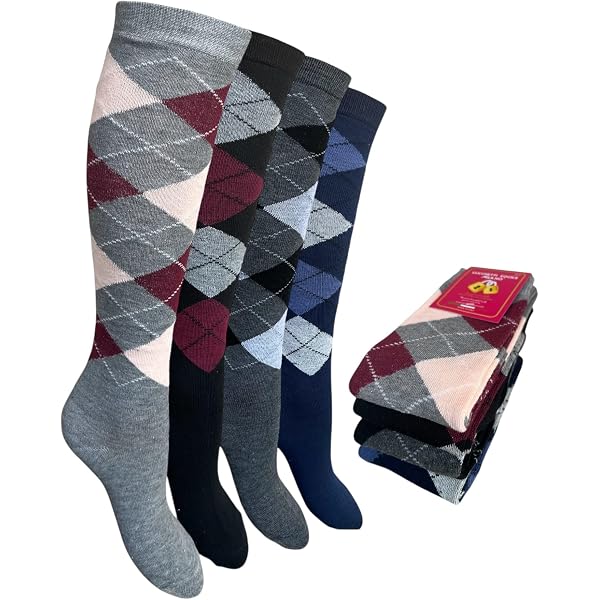 Chaussettes Équitation Montantes Femme Fille – Motif Losanges Argyle, Coton Riche, Genou Haut, Taille 37-40 Rose