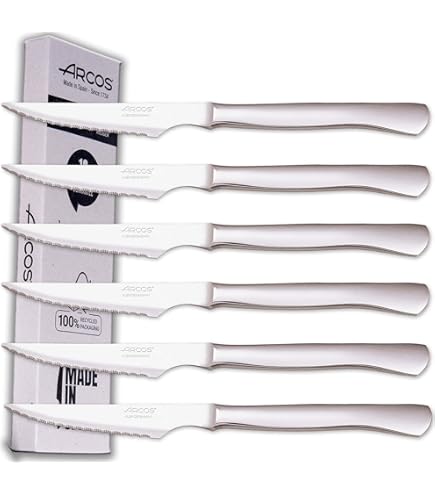 Arcos Coltello Per Bistecca Monoblocco – Lama 110 Mm In Acciaio Inox, Design Unipezzo, Colore Argento