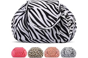 VAVABOX Lazy - Bolsas de maquillaje con cordón, gran capacidad, impermeables, portátiles, bolsa de maquillaje, organizador de almacenamiento para mujeres y niñas, cebra, 20 pulgadas, Bolsa de maquillaje con