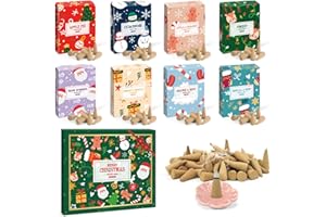SCENTORINI Natale di Incenso Coni, 120 Coni Incensi Naturali,8 Tipi Fragranza Profumata Incenso Meditazione e Relax, Decorazione Casa e Ambienti, Confezione Natalizia da Regalo