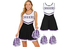 REDSTAR FANCY DRESS Disfraz de Animadora con Pompones de Colores - look de Cheerleader para Mujer – Disfraz de Animadora de Adulto para Halloween, Fiestas de Disfraces y Carnaval