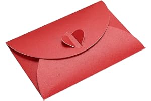PATIKIL Mini Envelopes, 50 Pack Heart Clasp Tiny Items Storage Cute Present Card Holder for Wedding Greeting Party, Red