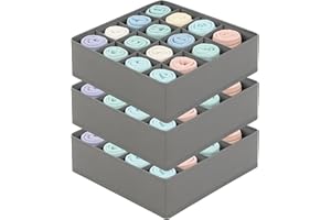 KATTAO Set Organizer Cassetti 24 Scomparti Pieghevoli, Scatole per Armadio Salvaspazio per Calze, Intimo, Cravatte, Cinture – Contenitori Tessuto per Cassetti e Trasloco (Dark Grey 3 pezzi)