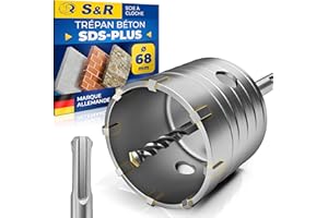 S&R Scie Cloche Trépan Béton 68 mm SDS Plus Couronne Carotteuse Foret à Beton Marbre Brique Pierre Maçonnerie Adaptateur et foret de centrage 8x110 mm