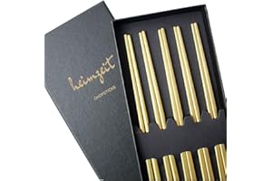 heimzeit Bacchette Sushi in Acciaio Inossidabile di Alta Qualità en Oro, Design Unico, 5 Paia di Bacchette dal Design Elegante, Chopsticks Lavabili in Lavastoviglie e Riutilizzabili