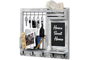 QILICZ Porte-clés avec étagère, étagère murale pour étagère à clés, porte-journaux, porte-clés, porte-courrier, porte-clés, porte-courrier, porte-clés, porte-courrier mural vintage blanc