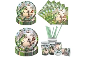 Aitsite Dino Geburtstag Deko Partygeschirr Set, Geburtstag Party Geschirr, 100 Stück Dinosaurier Party Pappteller für 20 Gäste, Papier Geschirr Set mit Papierteller Becher Servietten