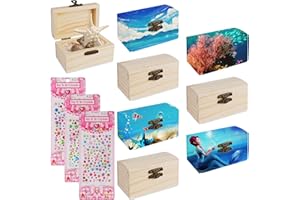RAKUTE 8 Pcs Mini Schatztruhe Holz, kleine Schatzkiste mit Deckel, 9 * 5.5 * 5.2cm Holzschachtel zum Bemalen mit Diamantaufkleber, Schatzkiste Kindergeburtstag für Basteln Ocean Piratenparty DIY