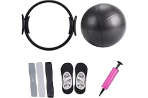 SUNZWO Pilates Essential Kit für Zuhause Schwarz, Pilates Set mit Pilates Ring, Widerstandsbändern, Loop Bändern & Soft Ball, Fitness Equipment Heimtraining Damen & Anfänger