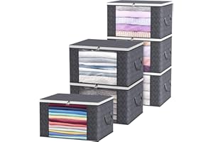 BriLumin Sac de Rangement Vetement 90L, Lot de 6 Boite de Rangement Vetement Caisse Rangement Sous Lit, Pliable Sac de Rangement Sous Lit pour Édredons Couvertures Vêtements- Gris