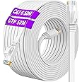 Long Ethernet Cable 50m, CAT 6 Internet Cable 50m High Speed 10/100/1000Mbit/s, Flat Ethernet Network Cable Outdoor Indoor, Gigabit Broadband RJ45 Patch Cable for Router Switch Modem Xbox (50 Clips)