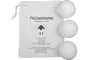 Pachamama Handmade XL Wool Tumble Dryer Balls 7cm 3 Pk Reduce Drying Time Save Energy Fabric Soften Reduce Static Reduce Wrinkles Unscented Long Life - Plain Cream Natural Felted by Hand Fair Trade