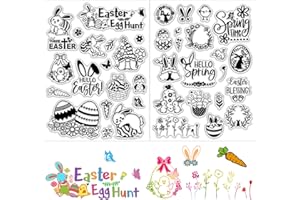 BOFUNX 2 Hojas de Sellos de Pascua Transparentes Sellos para Hacer Manualidades DIY Estampados de Huevos Flores Pollos Conejitos Decoración para Niños Tarjetas Álbumes Scrapbooking de Pascua