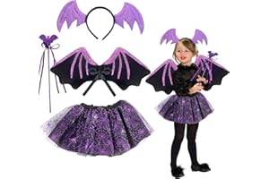 BINXWA halloween kostüm kinder fledermaus,4 Stück halloween kostüm mädchen Fledermaus Tutu,halloween kinder kostüme Mädchen 3-8 Jahre Für Party Mottoparty Fasching