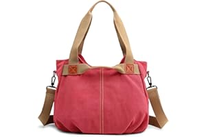 DIRRONA Casual Bolso de Mujer Moda Lienzo Bolsos Bandolera Viajes Bolso Bandolera Mujer Bolsa de Lona Trabajo Compras Bolsos Cruzados Multibolsillos Uso Diario Rojo B
