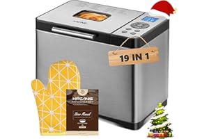 Bread Maker Machines 19-in-1 KITCANIS, 2.2LB Large Bread Machine, Stainless Steel Breadakers with Nonstick Pan, 15H Timer&1H Keep Warm, 650W Sourdough Maker with 3 Crust Shades& Colors (Extra Large)