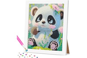 Daisen Art Panda Diamond Art for Kids with Framed,Panda Diamond Painting Kits for Kids,Full Drill Panda Gem Art Kits for Kids,Crystal Art Mosaic Kits for Children Gift Home Wall Decor(7x8.6inch)