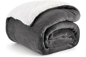 Bedsure Sherpa Fleece Throw Blanket - Fluffy Microfiber Solid Blankets for Bed and Couch Double/Twin Size, Dark Grey, 150x200cm