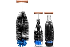 ‎VINLLEY vinlley Die 35 cm Bürste mit Ergonomischem Griff, Schwarzen Borsten & Blauem Schwamm – ideal für Sodastream-Glas- und Duo-Kunststoffflaschen. Reinigt Kraftvoll, ohne Beschädigungen.