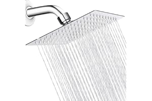 Rain Shower Head, WOOPHEN 8" High Flow Stainless Steel Square Rainfall ShowerHead, High Pressure Design, Awesome Shower Experience Even at Low Water Flow (Chrome)
