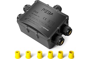 PEBA® Boîte dérivation étanche extérieur IP68, Connecteur étanche etanche à 5 Voies pour câble de Ø4-14 mm de diamètre, Boîte dérivation étanche extérieur pour jardin et câble souterrain, Noir