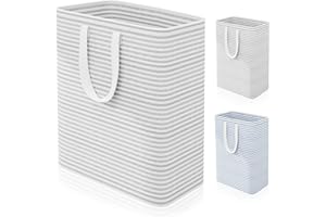 Caroeas 100L Laundry Bin, Collapsible Laundry Basket for Easy Storage, Freestanding Washing Baskets for Dirty Clothes with Reinforced Long Handles, Waterproof Slim Laundry Hamper for Baby, Grey