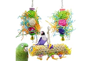 HORLAT Chikanb Giochi per Pappagalli per Gabbia Pappagalli, 3 Pezzi Trespolo per Pappagalli per Gabbia per Pappagalli Inseparabili, Giocattolo da Masticare per Cockatiels, Pappagallini, Myna, Gazza e Uccelli