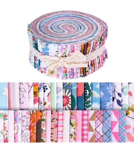 NBEADS 40 Rotoli Di Tessuto Gelatinato In Cotone Blu 6.5x100cm – Strisce Patchwork Con Motivi Floreali Per Cucito Creativo E Decorazioni
