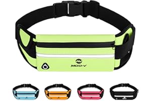 MOD-V Running Belt – Waterproof Adjustable Sports Waist Pack with Phone Holder, Reflective Strip & Bottle Slot, Fits iPhone, Keys & Cards-Lightweight Jogging Pouch for Men & Women (Green)