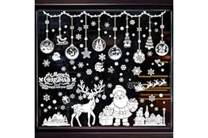 (9 Sheet) Tomario 202 Large Christmas Window Clings Stickers, Reusable Christmas Decal Double-Side with Snow Flakes Pattern for Xmas Window Decoration Home Office Themed Party