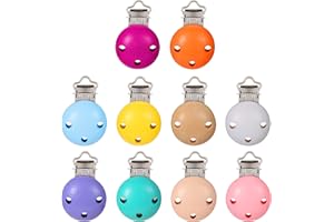 KWOKWEI Mehrfarbig Schnuller Clip, 10 Stücke Schnullerclips Set aus Holz und Eisen, 44mm Holz Schnullerketten Clips/Dummy Nippel Halter für Baby und Kind