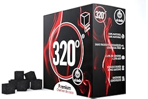 320º 320° – 4KG Carbón Natural de Coco Premium Cachimba y BBQ (26mm, 256 Cubos) – Briquetas de Carbón de Coco Shisha y Barbacoas – Cubos de Carbón Barbacoa y Narguile con Largo Tiempo de Combustión.