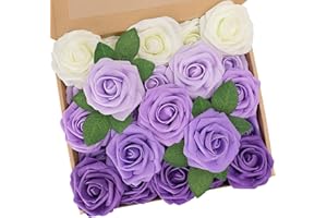N&T NIETING Artificial Flowers Roses, 25pcs Purple Foam Roses, Fake Lavender Flowers for Wedding Bridal Bouquets, Party, Baby Shower, Home Decor and Valentine's Day, Series Purple