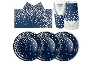 PYAILI Blu Scuro Argento Stoviglie Feste 72 Pezzi Verde Erba Festa della Addobbi Ragazza Compleanno Dambini Articoli Feste Set Include Piatto Usa e Getta Carta Party Tazze Tovaglioli-24 Ospiti