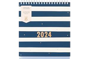 Busy B Kalendarz biurkowy od stycznia do grudnia 2024 r., granatowy pasek, planer biurkowy z kieszeniami i wbudowanym stojakiem, idealny do organizacji biura i biurka
