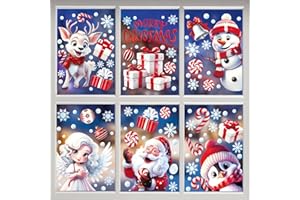 FINGOOO Christmas Window Stickers, 152 Pieces Double-Sided 3D White& Red Window Clings Assorted Santa Reindeer Snowman Xmas Bubbles Snowflakes for Christmas Windows Decoration