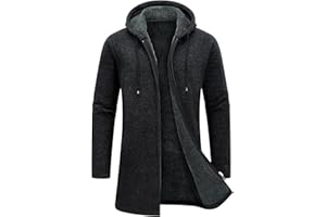 KUDORO Cardigan Homme Long à Capuche Zippé Pull Veste en Maille Homme Hoodie Épais et Décontractée Chandail Homme Sweats à Capuche Homme