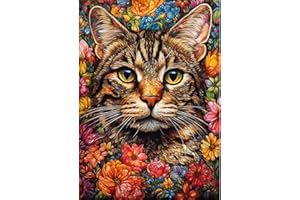 MAXBYE 5D Flower Cat Diamond Painting Kits for Adults, DIY Animal Diamond Art Full Drill Crystal Rhinestone Painting Pictures Embroidery Craft Kits for Home Wall Decor 12x16inch