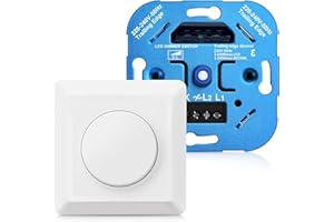 YindaLux dimmer para lámparas LED, Regulador intensidad luz empotrado para LED regulables 3-200W / halógeno 3-200W, Interruptor pared 230V, regulador de fase de borde de salida, blanco