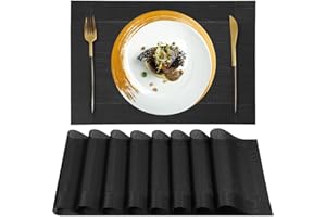 GUCASS Guess Set di 8 Tovagliette Americane Lavabile, Tovagliette Colazione in 70% PVC e 30% Poliestere, Plastica Tovaglietta Americana Antiscivolo e Resistente Calore per Cucina Ristoranti(45x30cm, Nero)