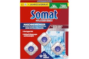 ‎SOMAT Somat Maschinenreiniger Tabs Anti-Kalk (12 WL), Spülmaschinenreiniger für monatlichen Gebrauch, Reinigungs-Tabs für die Spülmaschine, kein extra Spülgang