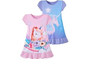 LOLPIP Nightgowns for Girls Dress Children's Nightgowns Unicorn Nightdress Pack of 2 3-10 Years